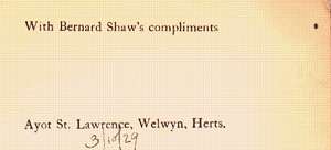 G.B. Shaw's compliments card